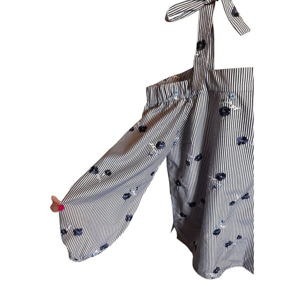 Michael Kors XL Cold Shoulder Blouse Striped Floral Embroidered Tie Strap Boho - Picture 4 of 8